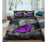 Breathable 3D Print Microfiber Purple butterfly Comforter Cover All Season Bedding Sets w/ Matching Pillowcase Nature photography Quilt Cover Easy Care Breathable Teens Adults Sin (135x200cm)