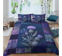 Breathable 3D Print Microfiber Purple thistle Quilt Cover Easy Care Bedding Set w/Pillow Shams Botanical art style Comforter Cover All Season Machine Washable for Kids Teens Adults Double（200x200cm）