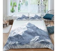 Breathable 3D Print Microfiber Snowy peak Comforter Cover All Season Bedding Sets w/ Matching Pillowcase Mountain l&scape style Quilt Cover Easy Care Breathable Teens Adults Double（200x200cm）