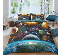 Breathable 3D Print Microfiber space planets Quilt Cover Easy Care Bedding Set w/ Pillow Shams cosmic galaxy style Comforter Cover All Season Machine Washable for Kids Teens Adults Single（140x200cm）