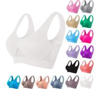 Breathable Anti-Sagging Sports Bra for Women Plus Size Wireless Bras with Cooling Lift-Up Air Tech Mesh High Support, #G12-white, 3X-Large