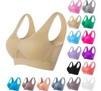 Breathable Anti-Sagging Sports Bra for Women Plus Size Wireless Bras with Cooling Lift-Up Air Tech Mesh High Support, #G01-beige, L