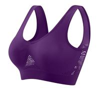 Breathable Anti-Sagging Sports Bras For Women Plus Size Wireless Bras Cooling Lift-Up Air Bra Comfort Wireless High Support Seamless Bras With Removable Pad (UK, Alpha, XL, Regular, Regular, Purple)