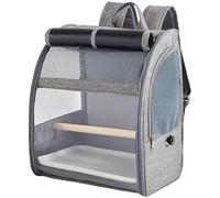 Breathable Bird Backpack Carrier, Gray Pet Travel Cage, Mesh Window, Large Space Parrot Backpack for Cockatiel Pigeons, Portable Bird Cage with Removable Perch & Tray, 12.2 x 9.6 x 15 in