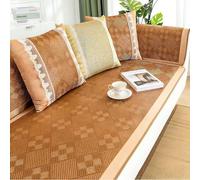 Breathable Cooling Rattan Couch Cover for Dogs - Non-Slip 3-Seater Protector with Elastic Straps Summer Natural Mat Stylish L-Shaped Sofa Furniture Cover (Color 9 80x210cm)