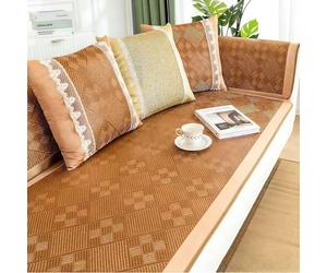 Breathable Cooling Rattan Couch Cover for Dogs - Non-Slip 3-Seater Protector with Elastic Straps Summer Natural Mat Stylish L-Shaped Sofa Furniture Cover (Color 9 80x210cm)
