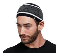 Breathable Cotton Stretchy Skull Cap Kufi Hats for Men in Cool Designs | Helmet Liner | Muslim Ramadan Gifts Eid Gifts, Black and Gray with White Stripes, One Size