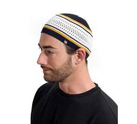 Breathable Cotton Stretchy Skull Cap Kufi Hats for Men in Cool Designs | Helmet Liner | Muslim Ramadan Gifts Eid Gifts, Navy Blue and White with Gold Stripes, One Size