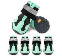 Breathable Dog Boots, Paw Protectors for Hot Pavement & Snow, Waterproof Dog Shoes for Rainy Days Keep Clean, Anti-Slip for Senior Dogs, Booties to Prevent Licking Paw & Protect Wounds, Green Size 1