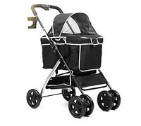 Breathable Dog Cart Cat Strollers Jogger Folding Travel Carrier Durable 4 Wheels Doggie Cage with Cup Holders 28Lbs Capacity