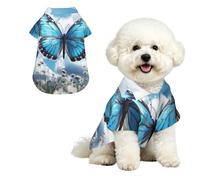 Breathable Dog Hawaiian Shirt Blue Butterfly and Clouds Cool Dog Summer Clothes Soft Comfortable Puppy Clothes for Small to Medium Dog Party Costume