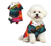 Breathable Dog Hawaiian Shirt Colorful Piano Keyboard Music Cool Dog Summer Clothes Soft Comfortable Puppy Clothes for Small to Medium Dog Party Costume