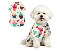 Breathable Dog Hawaiian Shirt Cupcake Candy Hearts Sweet Cool Dog Summer Clothes Soft Comfortable Puppy Clothes for Small to Medium Dog Party Costume