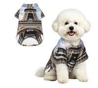 Breathable Dog Hawaiian Shirt Eiffel Tower French Paris Monument Cool Dog Summer Clothes Soft Comfortable Puppy Clothes for Small to Medium Dog Party Costume