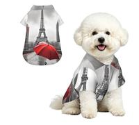 Breathable Dog Hawaiian Shirt Eiffel Tower with Red Umbrella Cool Dog Summer Clothes Soft Comfortable Puppy Clothes for Small to Medium Dog Party Costume