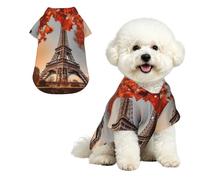 Breathable Dog Hawaiian Shirt Paris Eiffel Tower with Autumn Leaves Cool Dog Summer Clothes Soft Comfortable Puppy Clothes for Small to Medium Dog Party Costume