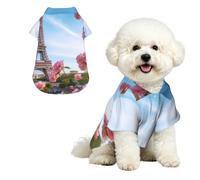 Breathable Dog Hawaiian Shirt Paris Eiffel Tower with Flowers Cool Dog Summer Clothes Soft Comfortable Puppy Clothes for Small to Medium Dog Party Costume
