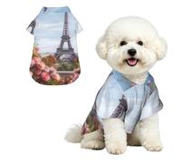 Breathable Dog Hawaiian Shirt Paris Eiffel Tower with Flowers Cool Dog Summer Clothes Soft Comfortable Puppy Clothes for Small to Medium Dog Party Costume