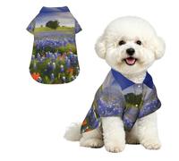 Breathable Dog Hawaiian Shirt Texas Bluebonnets Scenery Cool Dog Summer Clothes Soft Comfortable Puppy Clothes for Small to Medium Dog Party Costume