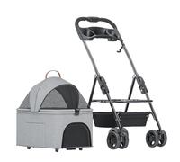 Breathable Dog Pushchair Cart Foldable Pet Stroller Carriage Travel Cage Carrier, Pet Dog Strollers for Small Medium Dogs, Pet Cat Stroller Separable Dog Pram with Cup Holder(Grey a)