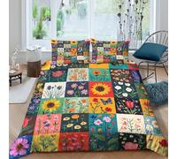Breathable, Easy Care 3D Print Microfibre Sunflower garden Quilt Cover Soft Bedding Set w/Pillowcases Botanical floral art Comforter Cover All Season Washable for Kids Boys Girls Single（140x200cm）