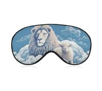 Breathable Eye Mask Lamb with A Lion On The Clouds Printed Soft Sleep Eye Masks with Adjustable Strap Eye Cover Eye Patches Light Blocking Eyemask for Office Nap Travel