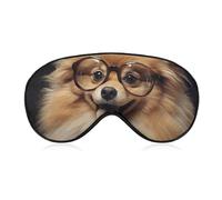 Breathable Eye Mask Pomeranian Dog Wearing Glasses Printed Soft Sleep Eye Masks with Adjustable Strap Eye Cover Eye Patches Light Blocking Eyemask for Office Nap Travel
