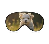 Breathable Eye Mask Puppy Crossing The Grass Printed Soft Sleep Eye Masks with Adjustable Strap Eye Cover Eye Patches Light Blocking Eyemask for Office Nap Travel