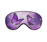Breathable Eye Mask Purple Flower Butterflies Printed Soft Sleep Eye Masks with Adjustable Strap Eye Cover Eye Patches Light Blocking Eyemask for Office Nap Travel