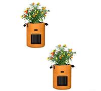 Breathable Felt Plant Growth Bags with Dual Window for Easy Harvesting, Thickened Handles for Potatoes Tomatoes Carrots, Foldable Garden Grow Pots, Green or Orange, 2 Pack(Orange-L)