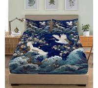 Breathable Fitted Sheet King 60x80 inch Deep Pockets 12 inch White Cranes In The Mountains And Rivers Ultra Soft Microfibre Bedding Set Dark Blue Fitted bed Sheet for Children Adults Bedroom