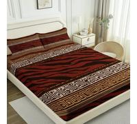 Breathable Fitted Sheet, Traditional Tiger Stripes Printed Fade Resistant Microfiber Bedding with 2 Pillowcase, Dark Red Soft Super King Size Fitted bed Sheets 180 x 200 cm with Deep Pocket 30cm