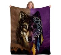 Breathable Fleece Blanket, Wolf Dream Catcher Boho Bohemian Wolves, Comfortable Throws, Bed Throw For Car, All Seasons, Bed S