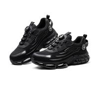Breathable Fly Weaving Safety Shoes, Button-Down Lace Labor Work Protection Shoes, Industrial Construction Shoes Sneakers, Anti-Smashing and Anti-Puncture Steel Toe Shoes (Color : Black, Size : EU 4