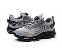 Breathable Fly Weaving Safety Shoes, Button-down Lace Labor Work Protection Shoes, Industrial Construction Shoes Sneakers, Anti-Smashing and Anti-Puncture Steel Toe Shoes ( Color : Gray , Size : EU 39