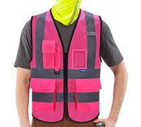 breathable hi vis vests pink high viz Class 2 hi vis Zipper Front High Visibility vest Hi Vis Executive Vest Waistcoat with Phone & ID Pockets