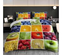Breathable Hypoallergenic Duvet Cover Fruit Themed Patterns Ultrasoft Microfiber Bedding Duvet Cover Set, Colorful Bedding Sets 3pcs 260x220 cm (With 2 Pillow Cases 50x75 cm)