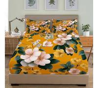 Breathable Hypoallergenic Fitted Sheet 4ft Small Double 48x75 inch Deep Pockets 12 inch Flourishing Floral Ultra Soft Microfibre Bedding Set Orange Color Fitted bed Sheet for Children Adults Bedroom