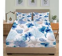 Breathable Hypoallergenic Fitted Sheet 4ft Small Double 48x75 inch Deep Pockets 12 inch Romantic Ocean Theme Ultra Soft Microfibre Bedding Set White Fitted bed Sheet for Children Adults Bedroom