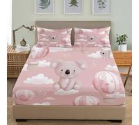 Breathable Hypoallergenic Fitted Sheet Double 54x75 inch Deep Pockets 12 inch Cartoon Animal Koala Ultra Soft Microfibre Bedding Set Light Pink Fitted bed Sheet for Children Adults Bedroom