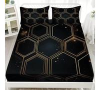 Breathable Hypoallergenic Fitted Sheet Single 36x75 inch Deep Pockets 12 inch Black Ultra Soft Microfibre Bedding Set Modern Golden Geometry Fitted bed Sheet for Children Adults Bedroom