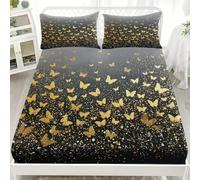 Breathable Hypoallergenic Fitted Sheet Single 36x75 inch Deep Pockets 12 inch Fantasy Golden Butterfly Ultra Soft Microfibre Bedding Set Black Fitted bed Sheet for Children Adults Bedroom