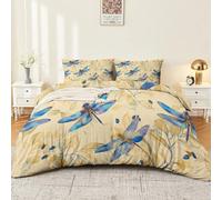 Breathable King Size Duvet Cover Set - British Retro Soft And Easy Care Microfiber Insects Dragonflies Leaves Printed Duvet Covers, 220 x 240 cm Comfortable Bedding Set for All Seasons