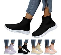 Breathable Knit Trainers Women Mid Calf,Lightweight Ankle Trainers for Women, Knit Upper Fashion Jogging Causal Walking Shoes Athletic Sneakers Solid Colors Slip On High-Tops All Ages Pink