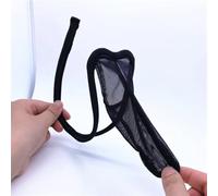 Breathable Lightweight Mens C String Thong Underwear Sheer Mesh Briefs with Bulge Pouch (Black)