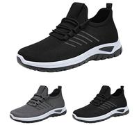 Breathable Lightweight Mesh Trainers Mens - Soft Running Shoes for Men Comfortable Memory Foam Sneakers Lace Up Non Slip Footwear Wide Fit Walking Trainers Walking Sports Shoes Outdoor Grey