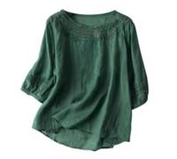 Breathable Linen Shirt Tunic Top for Women - Summer Short Sleeve Boho Blouse, Casual Loose Tee Shirt with Flowy Hem, Lightweight Beachwear Green