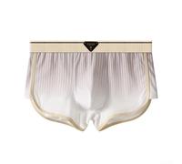 Breathable Low Waist Men Striped Boxer Shorts with U Convex Pouch and Classic Trunks Underwear Suitable for Daily Activities (L Gray)