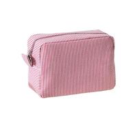 Breathable Makeup Pouch Travel Bag Large Capacity Zipper Closure Cosmetic Toiletry Organizer Cotton Bubble Yarn Design Portable Storage for Beauty Pink-White 1pc