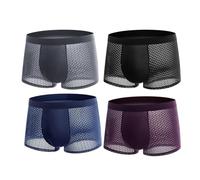 Breathable Mesh Bamboo Boxers Mens Mens Boxers 4 Pack Ice Silk Boxer Briefs Sexy Hollow Out Underwear Semi Sheer Comfy Underpants Ultra Soft Anti Chafing Trunks Skin-Friendly Stretchy Panties
